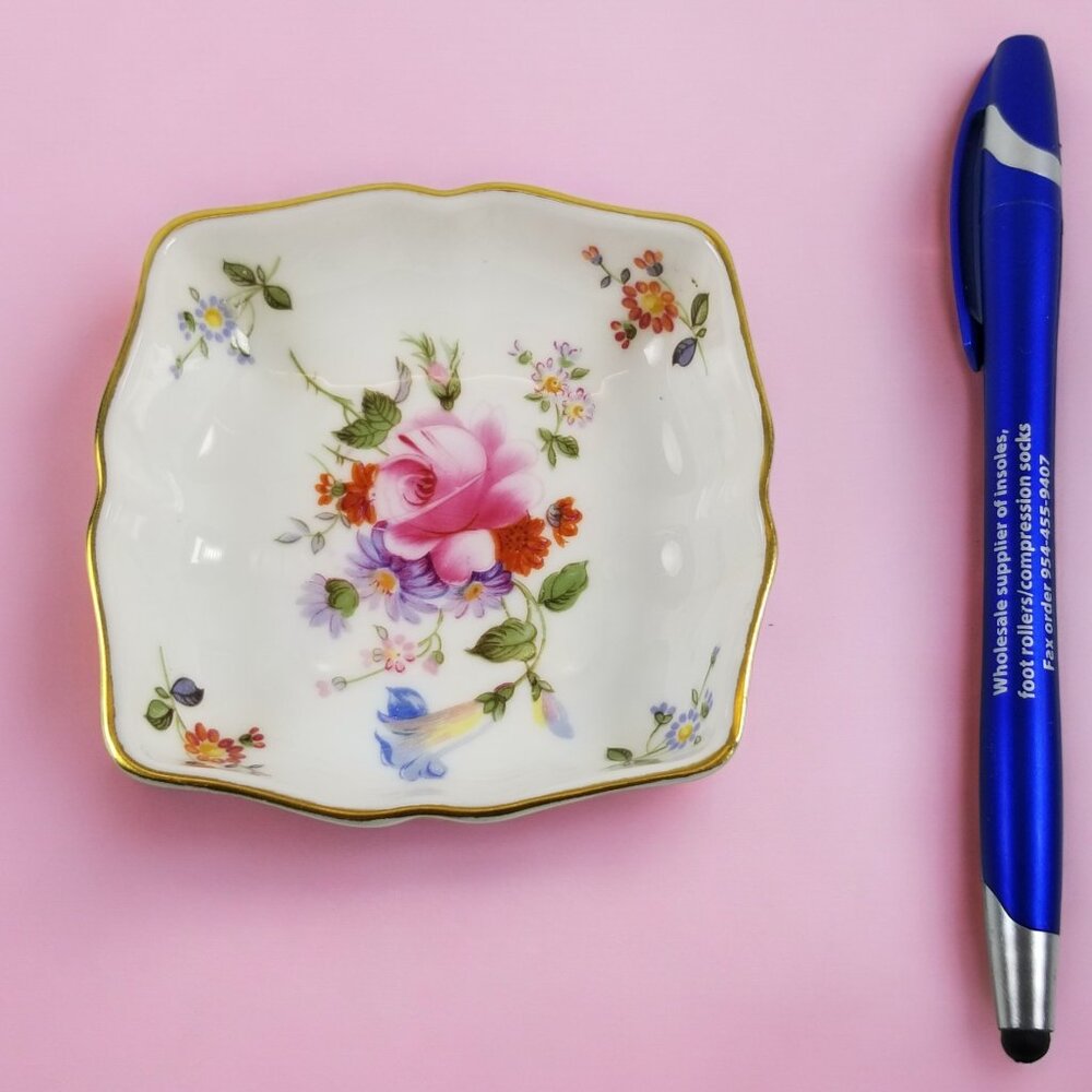 Bone China Rose Ring Dish, Poise Jewel's Gift Caddy Royal Crown Derby England - Picture 13 of 16